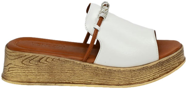 Klapki Eleganckie Venezia B082LEWHOBK043 Biały Skóra Naturalna