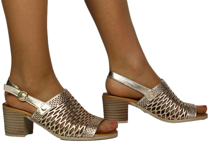 Sandały Eleganckie Venezia E053LEGOOBS041 Złoty Skóra Naturalna