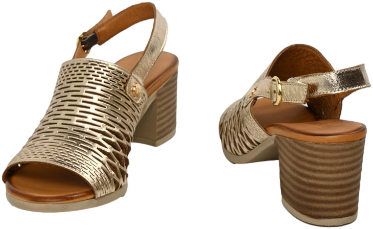 Sandały Eleganckie Venezia E053LEGOOBS041 Złoty Skóra Naturalna