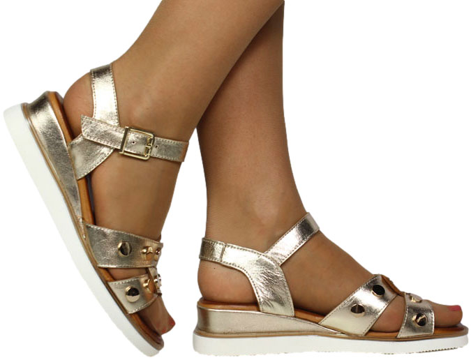 Sandały Stylowe Venezia E075LEGOOBS029 Złoty Skóra Naturalna