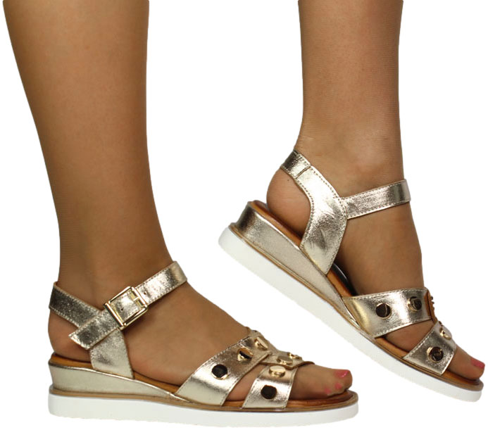 Sandały Stylowe Venezia E075LEGOOBS029 Złoty Skóra Naturalna