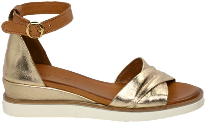 Sandały Eleganckie Venezia E076LEGOOBS029 Złoty Skóra Naturalna