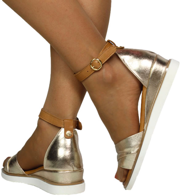 Sandały Eleganckie Venezia E076LEGOOBS029 Złoty Skóra Naturalna