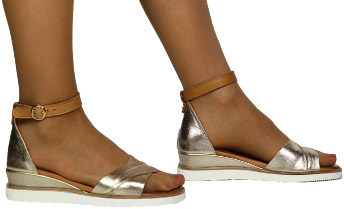 Sandały Eleganckie Venezia E076LEGOOBS029 Złoty Skóra Naturalna