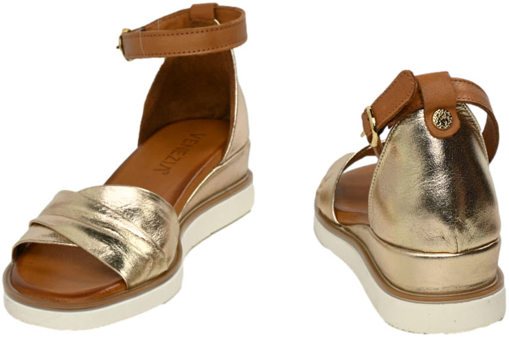Sandały Eleganckie Venezia E076LEGOOBS029 Złoty Skóra Naturalna
