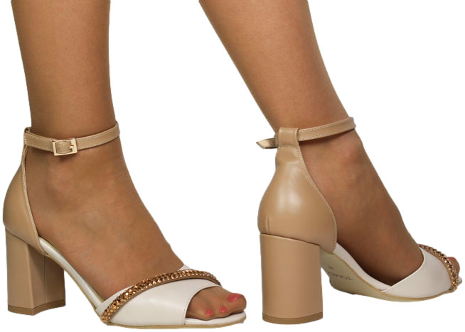 Sandały Stylowe Tomex 1488 010 Ecru/Camel Skóra Naturalna