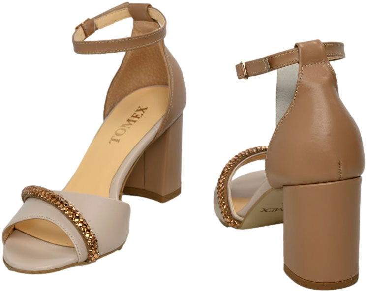 Sandały Stylowe Tomex 1488 010 Ecru/Camel Skóra Naturalna