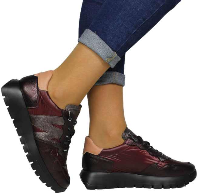 Sneakersy Damskie Wonders A-2491 Elvin Cobre Nylon nek Burdeos