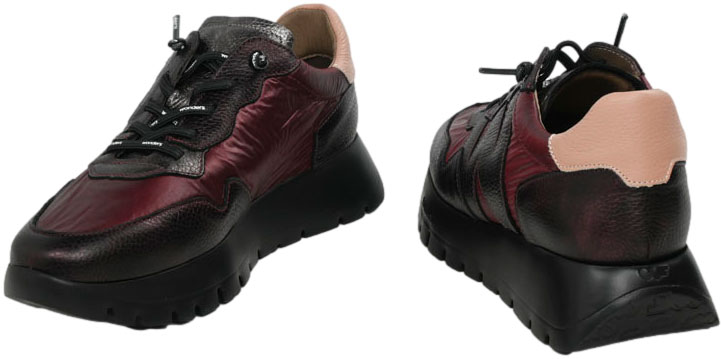 Sneakersy Damskie Wonders A-2491 Elvin Cobre Nylon nek Burdeos