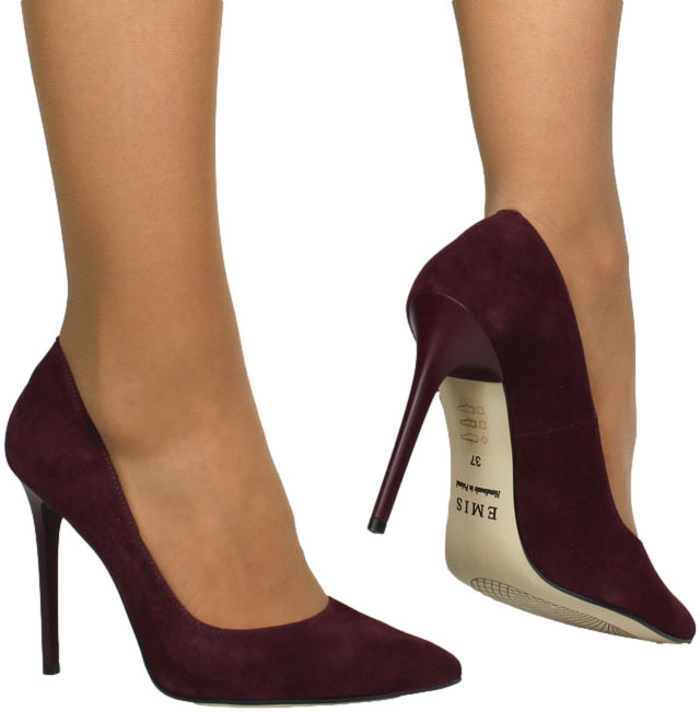 Szpilki Eleganckie Emis Z6684/447 Burgund Skóra Naturalna 