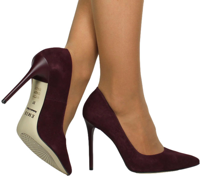 Szpilki Eleganckie Emis Z6684/447 Burgund Skóra Naturalna 