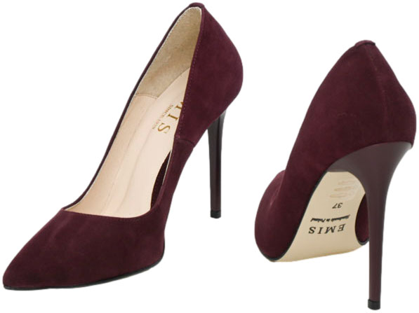 Szpilki Eleganckie Emis Z6684/447 Burgund Skóra Naturalna 