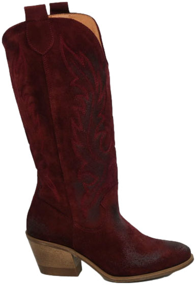 Kowbojki Stylowe Exquisite 1659 Bordo Welur Skóra Naturalna