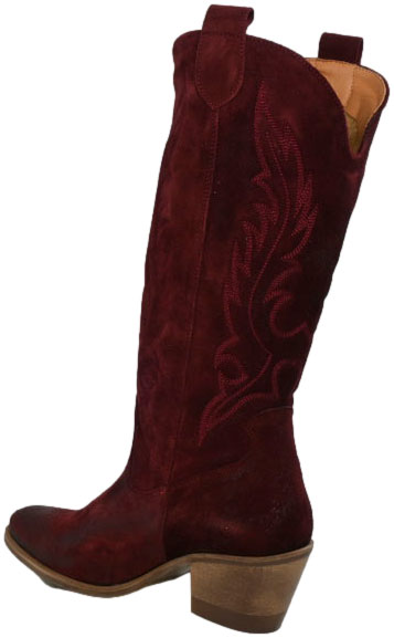 Kowbojki Stylowe Exquisite 1659 Bordo Welur Skóra Naturalna
