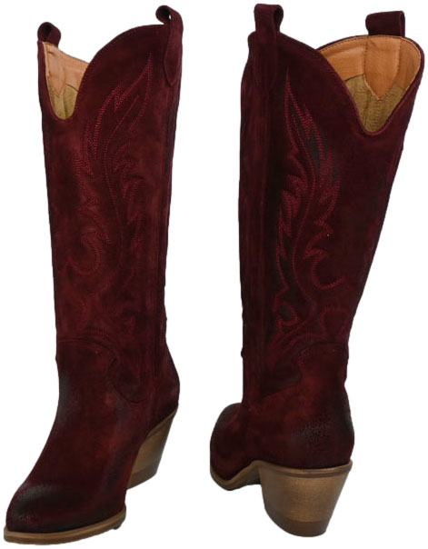 Kowbojki Stylowe Exquisite 1659 Bordo Welur Skóra Naturalna