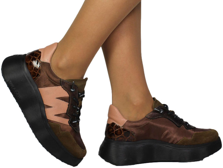 Sneakersy Damskie Wonders A-3631 Trend Conac Nylon Met Bronce