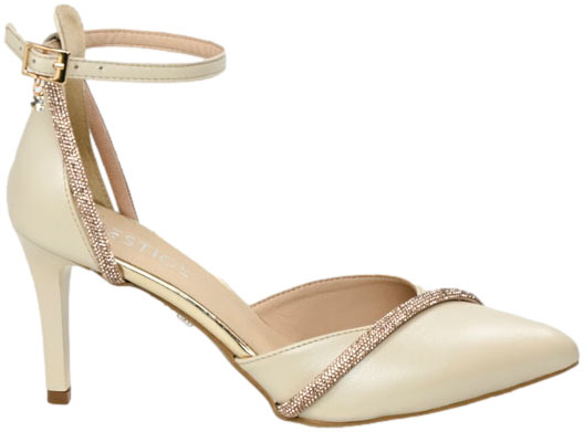 Czółenka Eleganckie Prestige 2243/SZP B-Perła/Zło. Skóra Naturalna TN