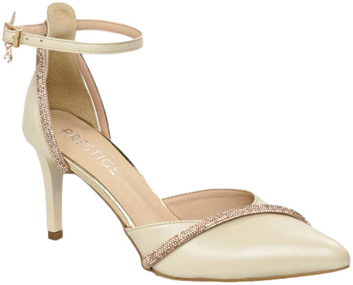 Czółenka Eleganckie Prestige 2243/SZP B-Perła/Zło. Skóra Naturalna TN