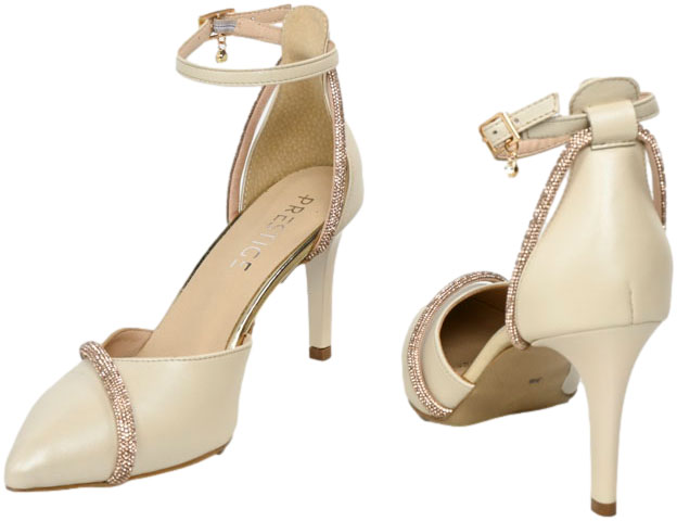 Czółenka Eleganckie Prestige 2243/SZP B-Perła/Zło. Skóra Naturalna TN