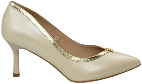 Szpilki Eleganckie Prestige 2262/SZP Beż Perła Zł.Lico Skóra Naturalna