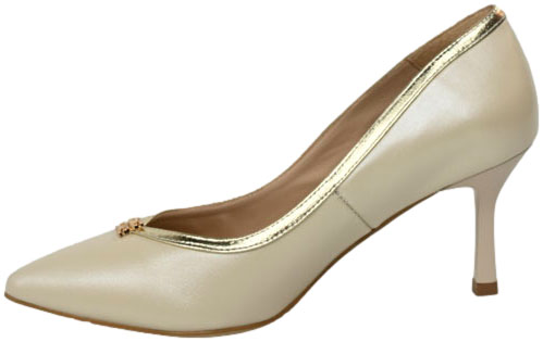 Szpilki Eleganckie Prestige 2262/SZP Beż Perła Zł.Lico Skóra Naturalna