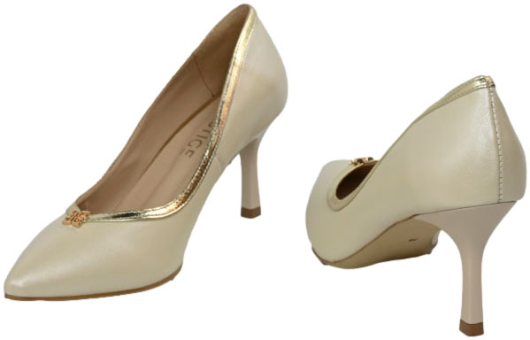 Szpilki Eleganckie Prestige 2262/SZP Beż Perła Zł.Lico Skóra Naturalna