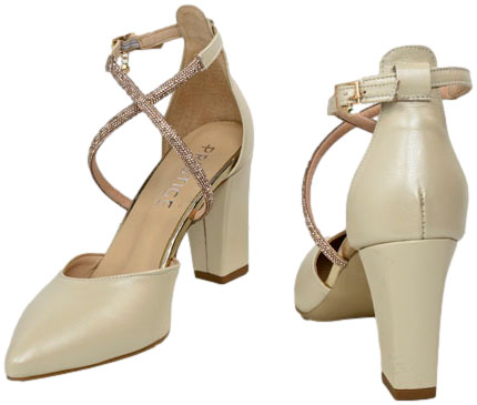 Czółenka Modne Prestige 2227/Obl Beż Perła Złoty  Skóra Naturalna