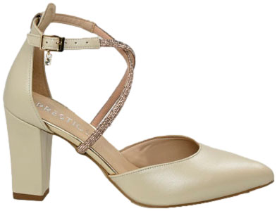 Czółenka Modne Prestige 2227/Obl Beż Perła Złoty  Skóra Naturalna