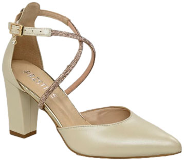 Czółenka Modne Prestige 2227/Obl Beż Perła Złoty  Skóra Naturalna