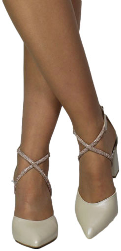 Czółenka Modne Prestige 2227/Obl Beż Perła Złoty  Skóra Naturalna