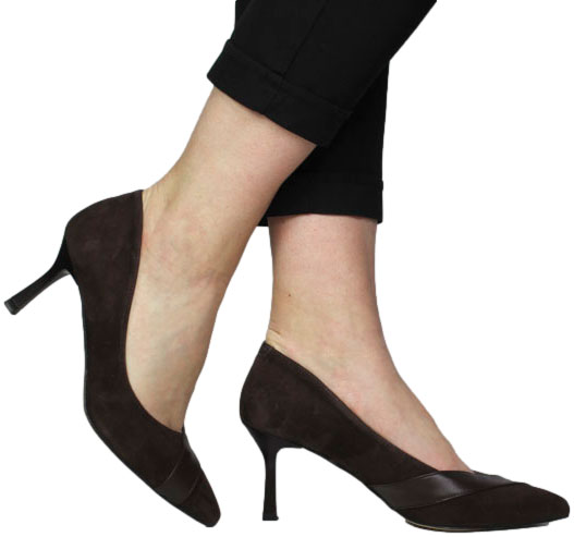 Szpilki Modne Prestige 2265/SZP Br-Zamsz +Lico Skóra Naturalna