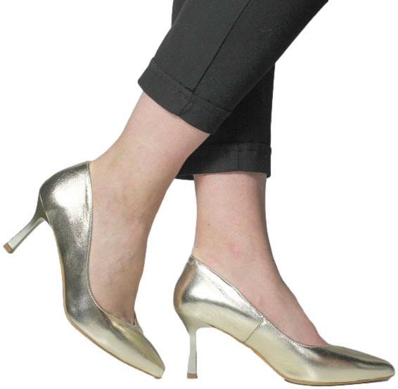 Szpilki Wygodne Prestige 2263/SZP Złoty Lico Skóra Naturalna