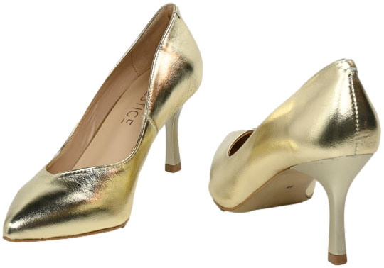 Szpilki Wygodne Prestige 2263/SZP Złoty Lico Skóra Naturalna