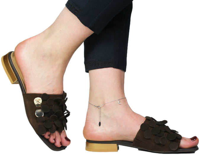 Klapki  Boccato 1172 Brąz Welur Skóra Naturalna