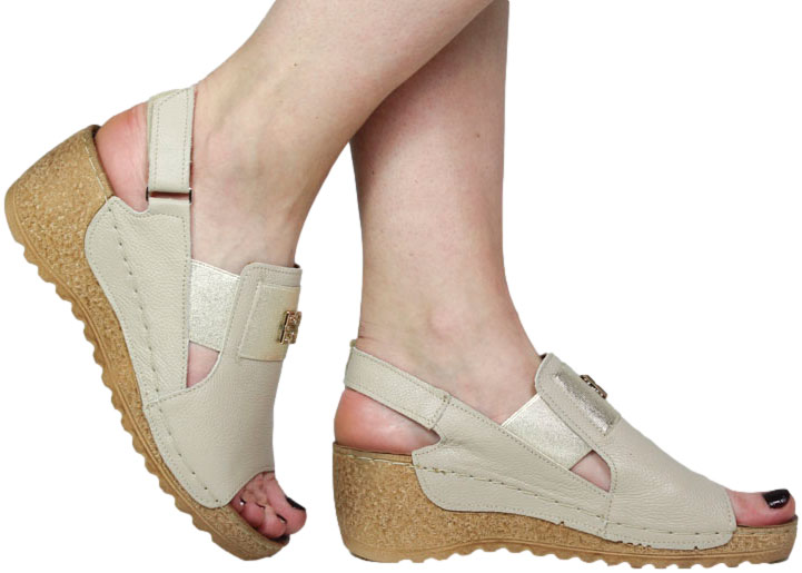 Sandały Lemar 50110 V.Taupe+Złoto Skóra Naturalna