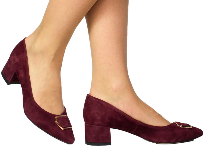 Czółenka Stylowe Prestige 2319/OBL Bordo Zamsz Skóra Naturalna