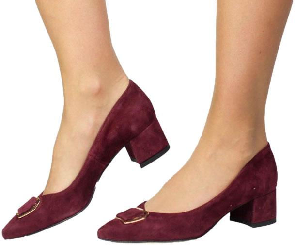 Czółenka Stylowe Prestige 2319/OBL Bordo Zamsz Skóra Naturalna
