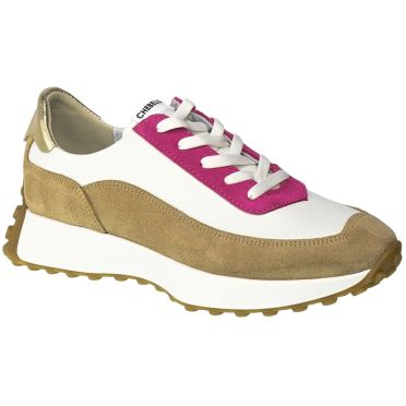 Biało Różowe Skórzane Sneakersy Chebello 3081 059 091 S256 