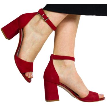Sandały Bravo Moda 1638 Czerwony Zamsz Skóra Naturalna TN