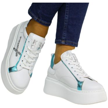 Sneakersy Karino 5063-196 Białe Niebieskie Skóra Naturalna