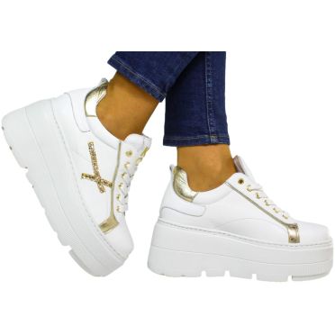 Sneakersy Karino 5058 Biały Złoty Lico Skóra Naturalna