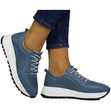 Sneakersy modne Vacarro 1690 Navy Blue Denim Skóra Naturalna
