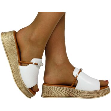 Klapki Eleganckie Venezia B082LEWHOBK043 Biały Skóra Naturalna