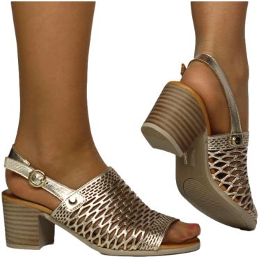 Sandały Eleganckie Venezia E053LEGOOBS041 Złoty Skóra Naturalna