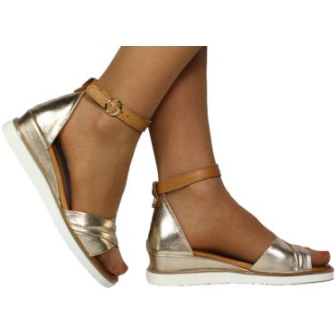 Sandały Eleganckie Venezia E076LEGOOBS029 Złoty Skóra Naturalna