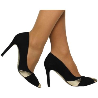 Szpilki Eleganckie Emis SZ8399/916o Złoty Czarny Skóra Naturalna 