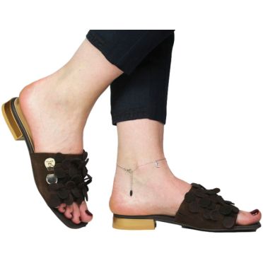 Klapki  Boccato 1172 Brąz Welur Skóra Naturalna